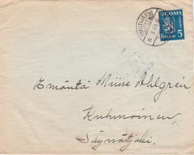 Postileima Huutijärvi 6.8.1945