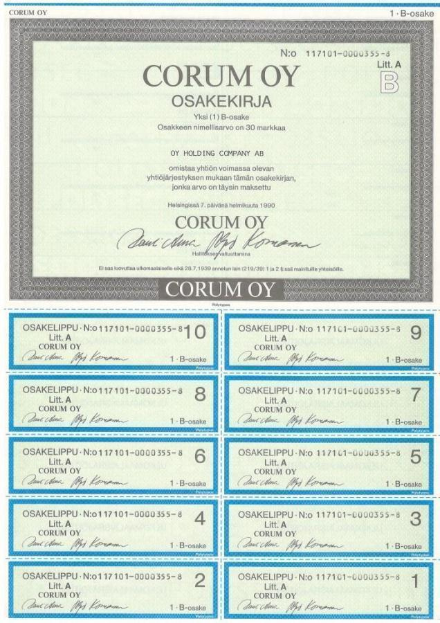 OKK 1990 Corum Oy, Helsinki Kuusinen pörssi