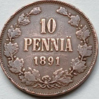 Aleksanteri III kupari 10 penniä vuodelta 1891. - pikkukuva 1