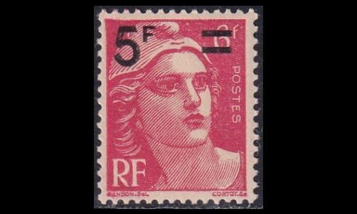 Ranska 833 ** Marianne päällepainama 5 Fr / 6Fr (1949)