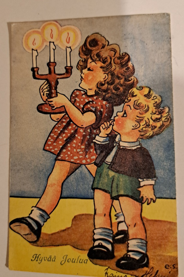 Sign E.S. lapsilla kynttilä kulkenut 1943