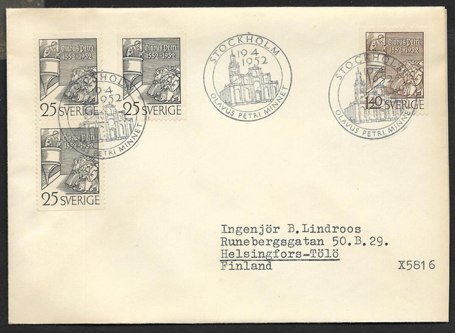 Ruotsi - Olavus Petri FDC 1952 (Fac. 440-441)