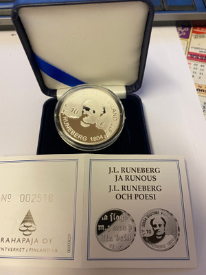 Runeberg ja Runous v. 2004 Hopea Ag 10 eur mitali proof
