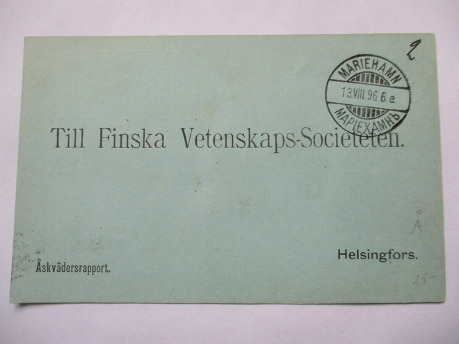 1896 Maarianhamina venäläisleima ukkoskortilla