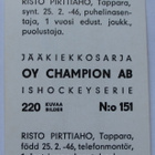 RISTO PIRTTIAHO TAPPARA Champion 1966 - pikkukuva 2