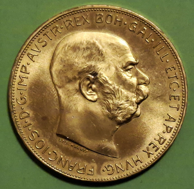 Itävalta 100 Corona 1915 kultaraha 33,87 g (900) hyvä kunto