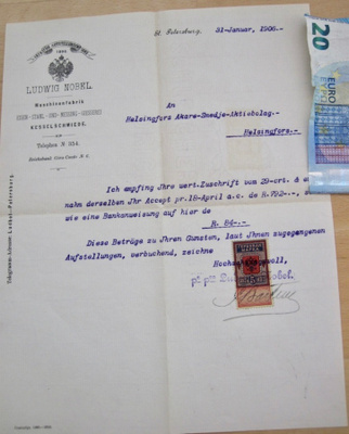 Lasku? tms Venäjä Ludwig Nobel 1907 Suomeen KIVA Leimamerkki