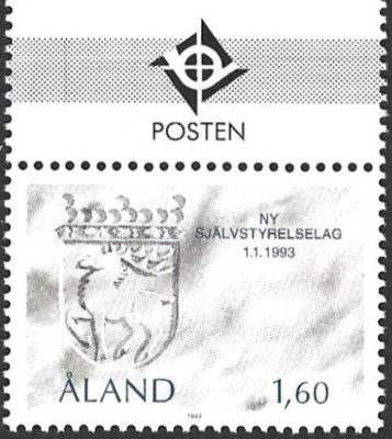 Ål 1993 Itsehallintolaki 1,60 mk välilöpari logo ** LaPe 065