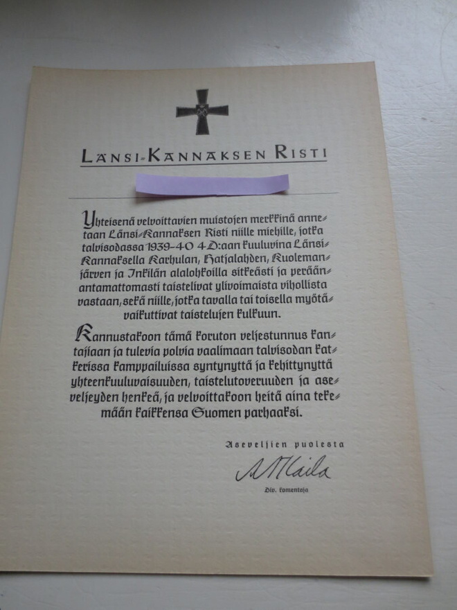Länsi-Kannas ristin myöntökirja