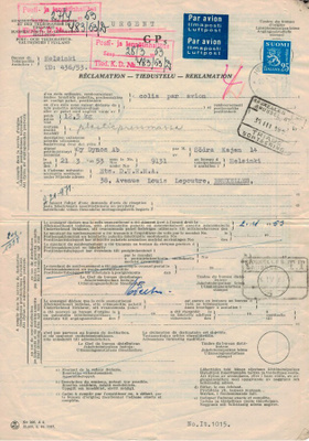 1952 25mk sininen tiedustelu Belgiaan