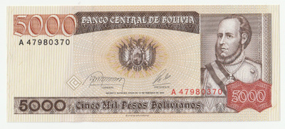 Bolivia 5000 pesos 1984, kl 9