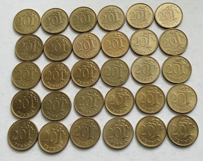 20 penniä vuodet 1963-1990, circ,  30 kpl
