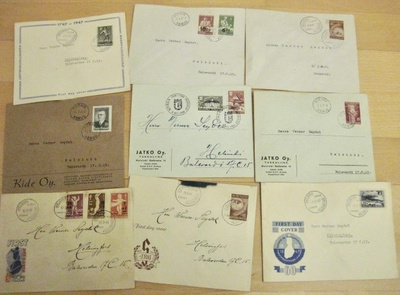 9x VANHAA FDC Ensipäiväkuori 1940-l