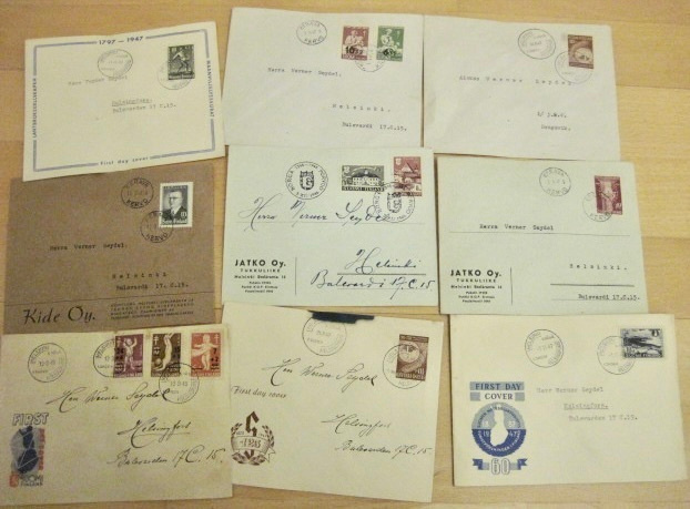 9x VANHAA FDC Ensipäiväkuori 1940-l