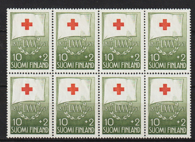 1957 PunaisenRistin 10+2mk merkkien 8-ryhmä leimaamattomana