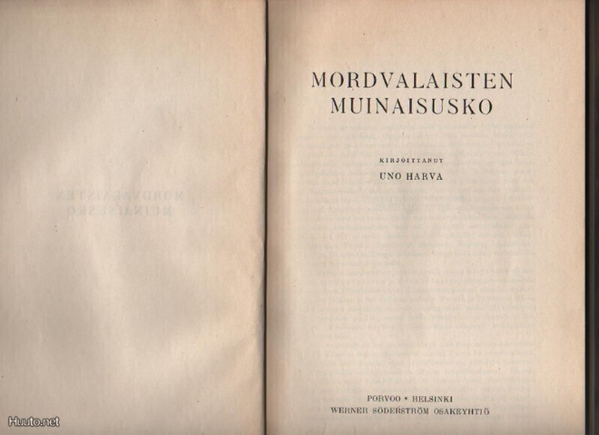 Harva, Uno: Mordvalaisten muinaisusko, WSOY 1942, sid., K3