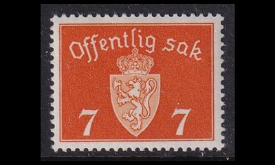 Norja 34 ** Virkamerkki 7 öre (1939)