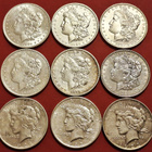 USA 9 x 1 $ silver: 6 x Morgan Dollar + 3 x Peace Dollar. - pikkukuva 1