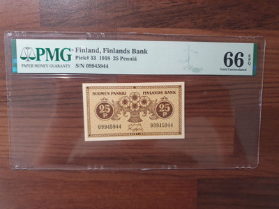 25 Penniä seteli 1918 PMG 66