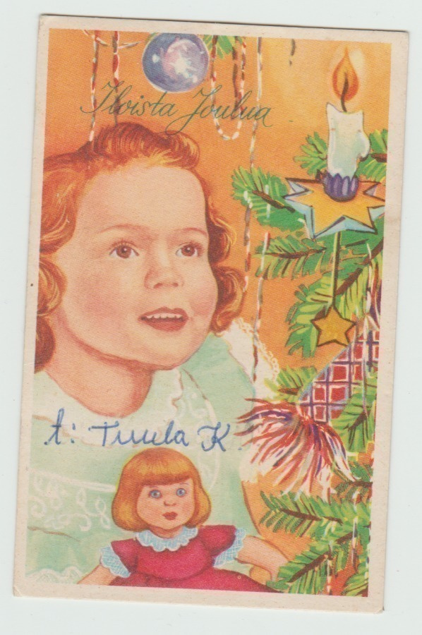 Tyttö ihailee joulukuusta  (7x11)    (T)