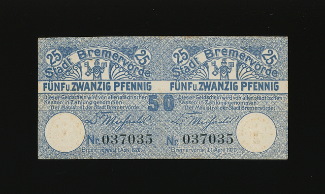 Saksa Notgeld 50 Pfennig, Bremervörde 1920