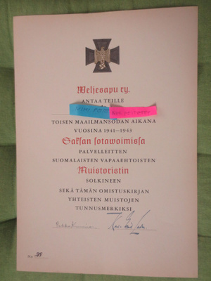 SS- Vapaaehtoisen Ristin Myöntökirja