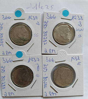 2 Reichsmark 1937-39 hopeaa