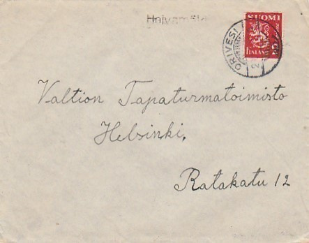 1938, Kirje Orivesi, rivileima  Hoivamäki