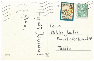 Tub Joulumerkki 1959, Mäenlaskija kortilla