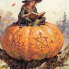 Halloween noita lukee taikakirjaa - pikkukuva 1