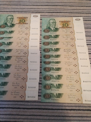 20 kpl pakkasileitä 10 mk 1980 seteliä