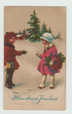 Kaksi tyttöä kohtaavat ( 6 x 10 cm) (T)