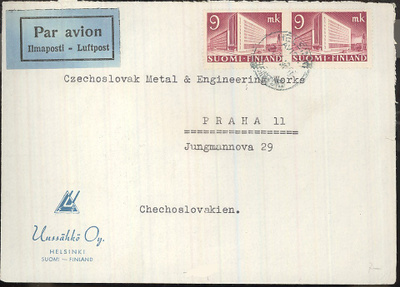M30 1942 9 mk pari lentokirje CSRään 1948