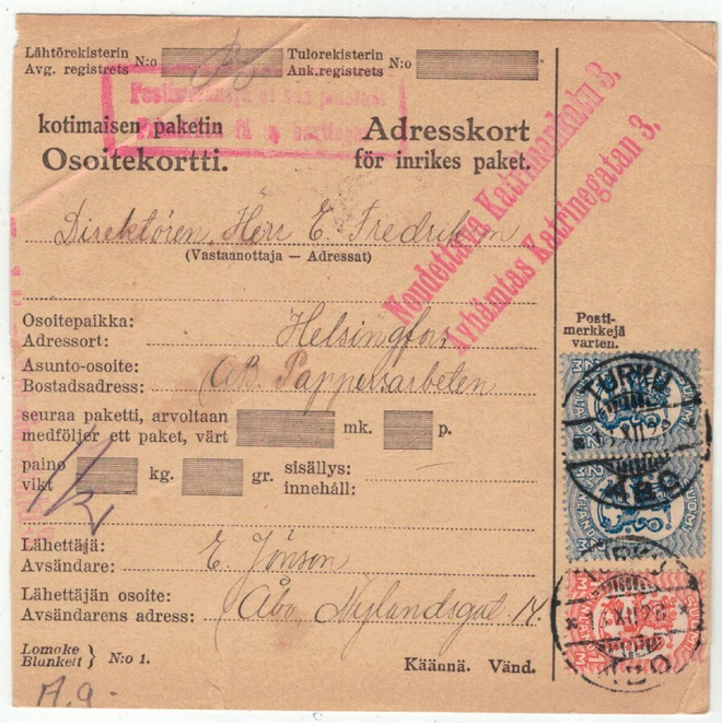1925 2 mk A hr W1 ym pakettikortti