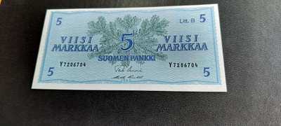 5 mk 1963 Litt.B, UUS-Pun, Y-sarjaa, KL 9-10