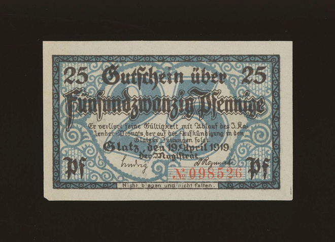Saksa Notgeld 25, Pfennig, Glatz 19.4.1919
