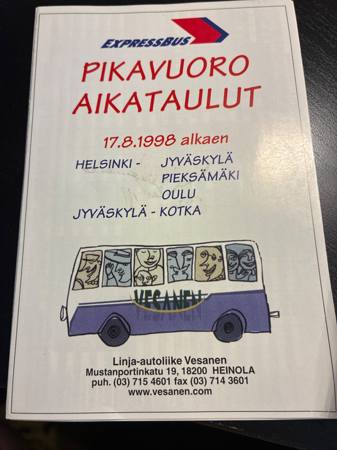 Aikataulut linja-autoliike vesanen 1998