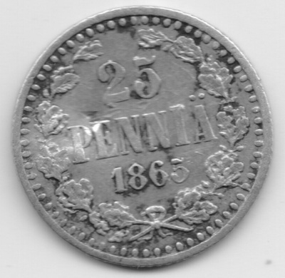 1865 25 penniä tyyppi 1.1 kl4 iskuvika