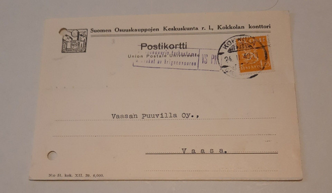 Firmakortti sensuuri Kokkolan konttori, SOK 