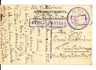 VANHA Kenttäposti Kortti 13.Kss.K Leima 1940 Talvisota
