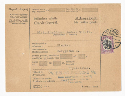 # 23905 # Osoitekortti Turku > Ekenäs - 1929