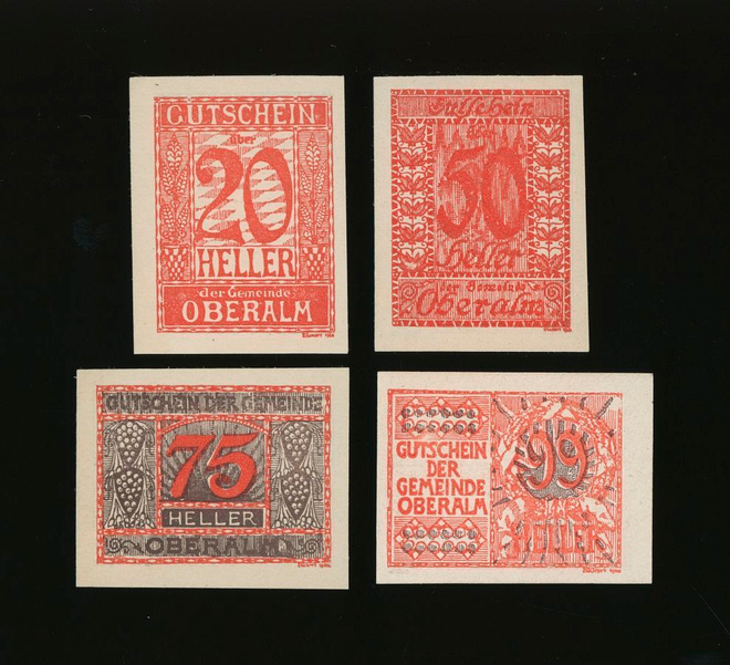 Itävalta Notgeld 10, 20, 50, 99 Heller, Oberalm