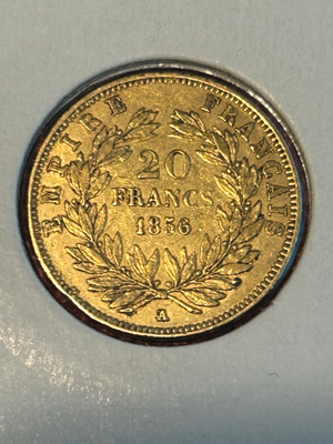 Ranska: 20 francs 1856.  Napoleon 3.
