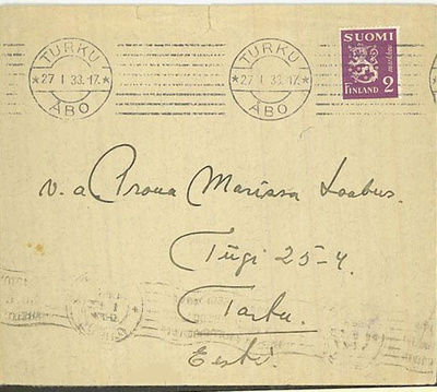 M30 1932 2mk violetti kirje Viroon