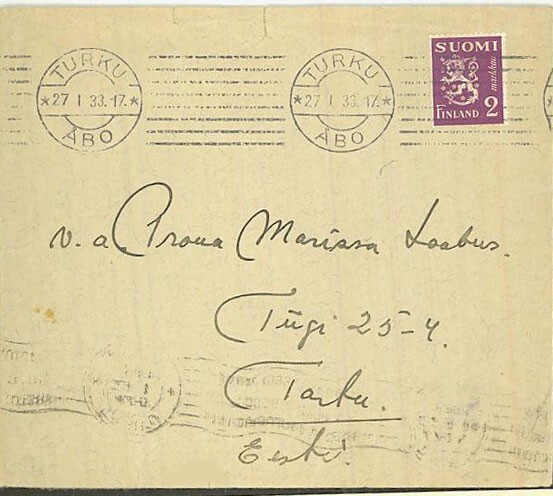 M30 1932 2mk violetti kirje Viroon