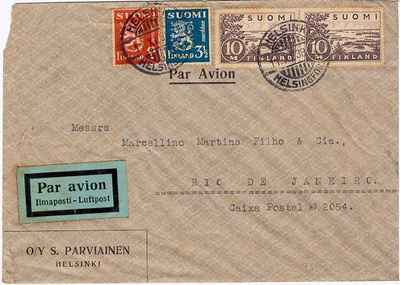 1932 10mk pari ym lentokirje Brasiliaan 1938