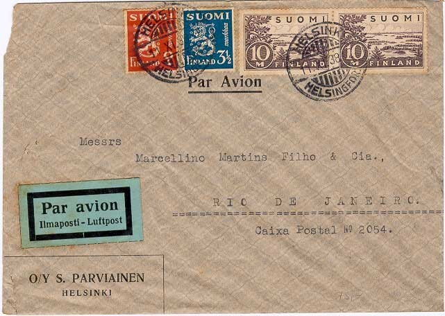 1932 10mk pari ym lentokirje Brasiliaan 1938