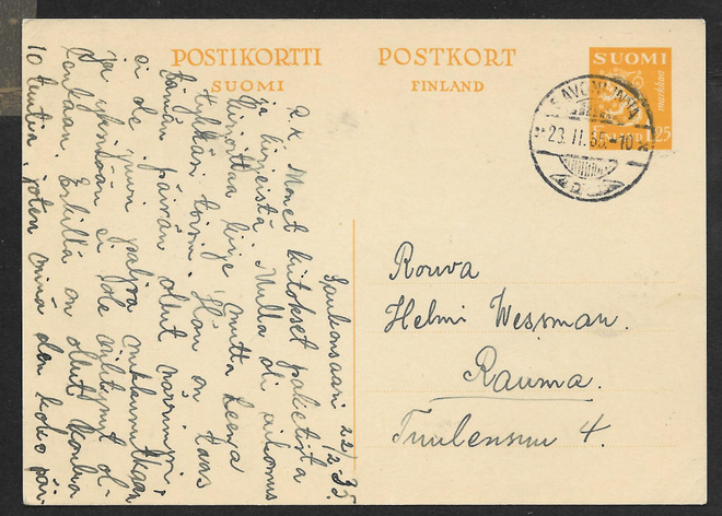 Postil. - Ehiö 1,25mk (LAPE 63) Savonlinna 23.2.1935