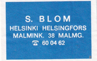 Helsinki, S. Blom , Malmink. 38 , 2/12