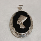 Vintage Hopea Art Deco Egyptiläinen Nefertiti riipus sydän - pikkukuva 3